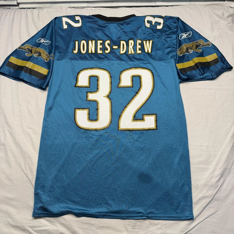 Camiseta de fútbol americano Jacksonville Jaguars para hombre verde azulado medio NFL Jones-Drew 32 Reebok Foto 2 de 4