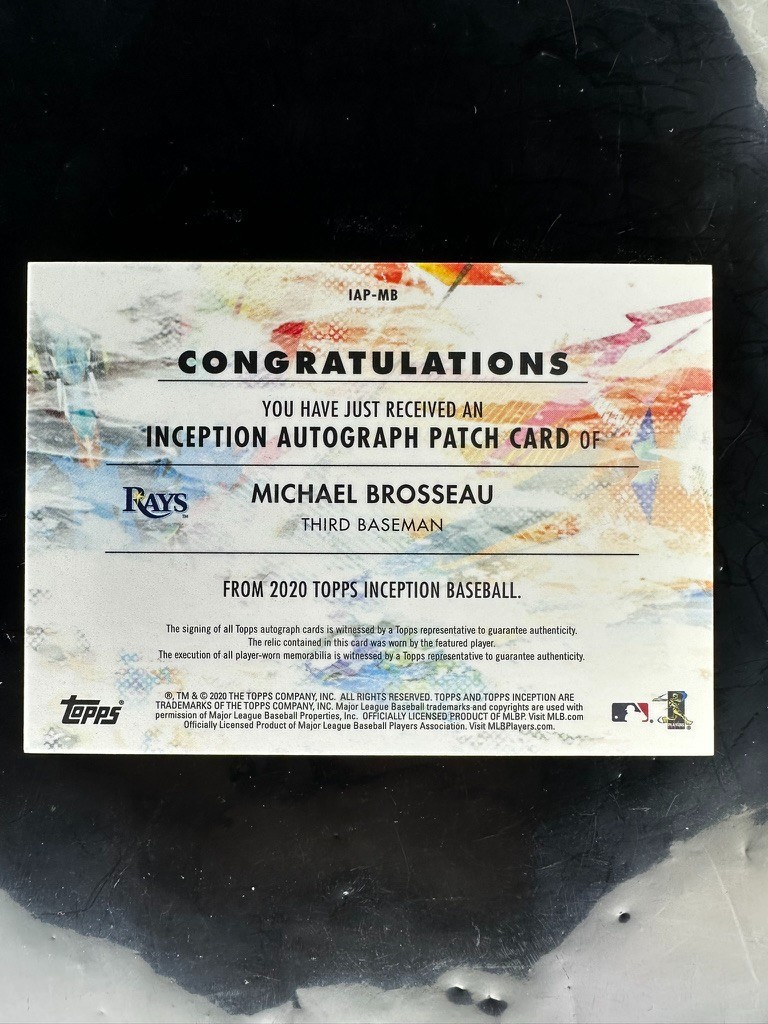 2020 Topps Inception /155 Michael Brosseau #IAP-MB RPA Rookie Patch Auto RC 13iq view 2