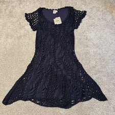 ASOS Navy Blue Crochet Open Knit Mini Dress Short Sleeve Size 4 Whimsigoth Boho