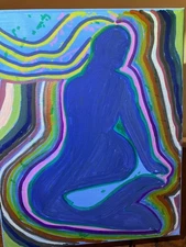 Abstract 8x10 Mermaid In Silhouette Acrylic Painting Limited Edition Original