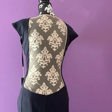 New Jovani Sz 4 Dress Gown Navy Cap Sleeves Maxi Prom Bridesmaid Women