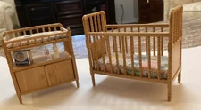Dollhouse miniature crib and dressing table with accessories 