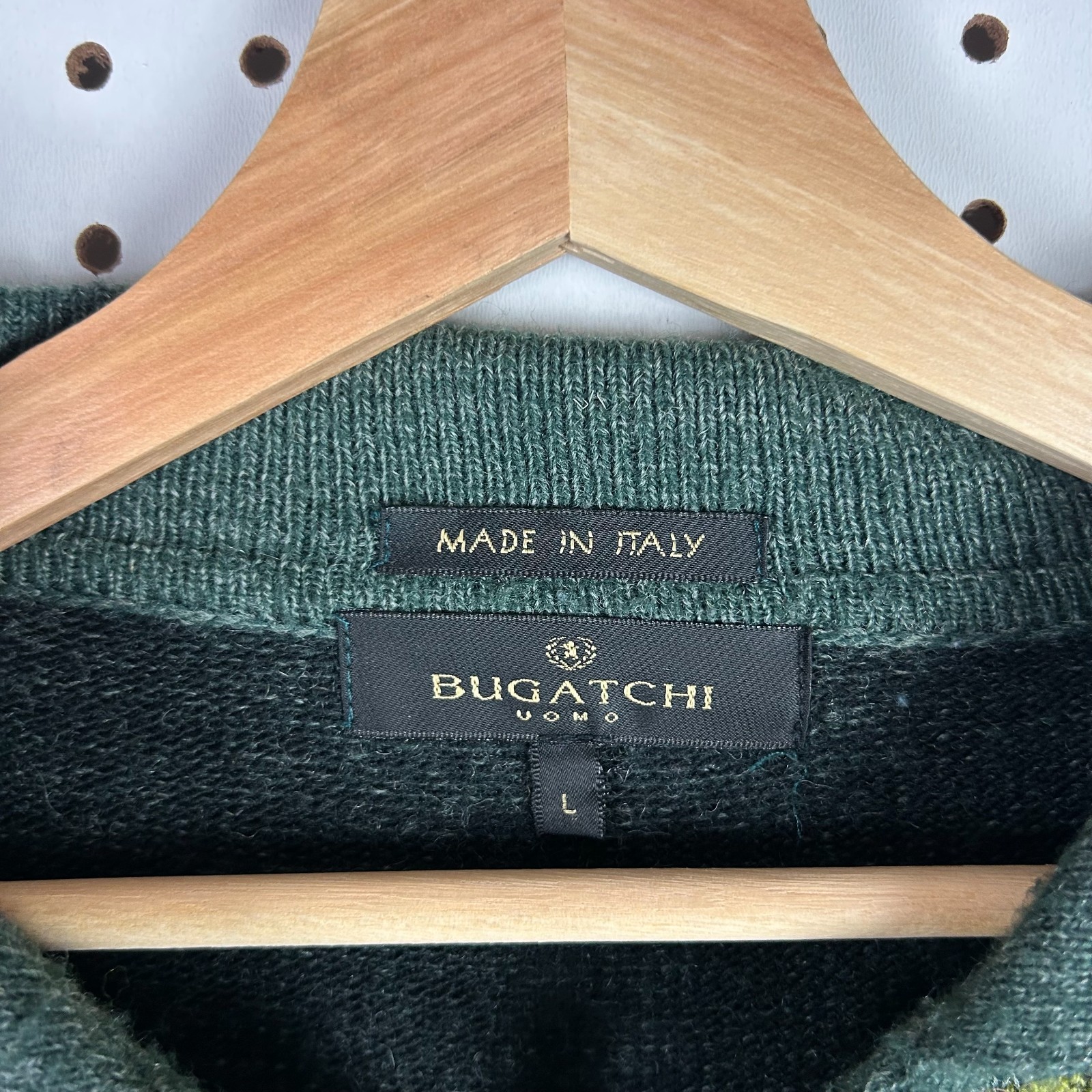Bugatchi Collared Knit Sweater Large Button Green… - image 6