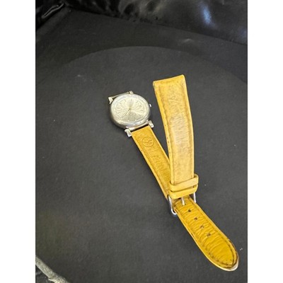 Lufthansa 50 Jahre Anniversary Watch Yellow Leather Strap Stainless Steel Back