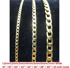 18K Gold Filled Tarnish-Resist Curb Chain Necklace 16/18/20"-32" Many Width E70G