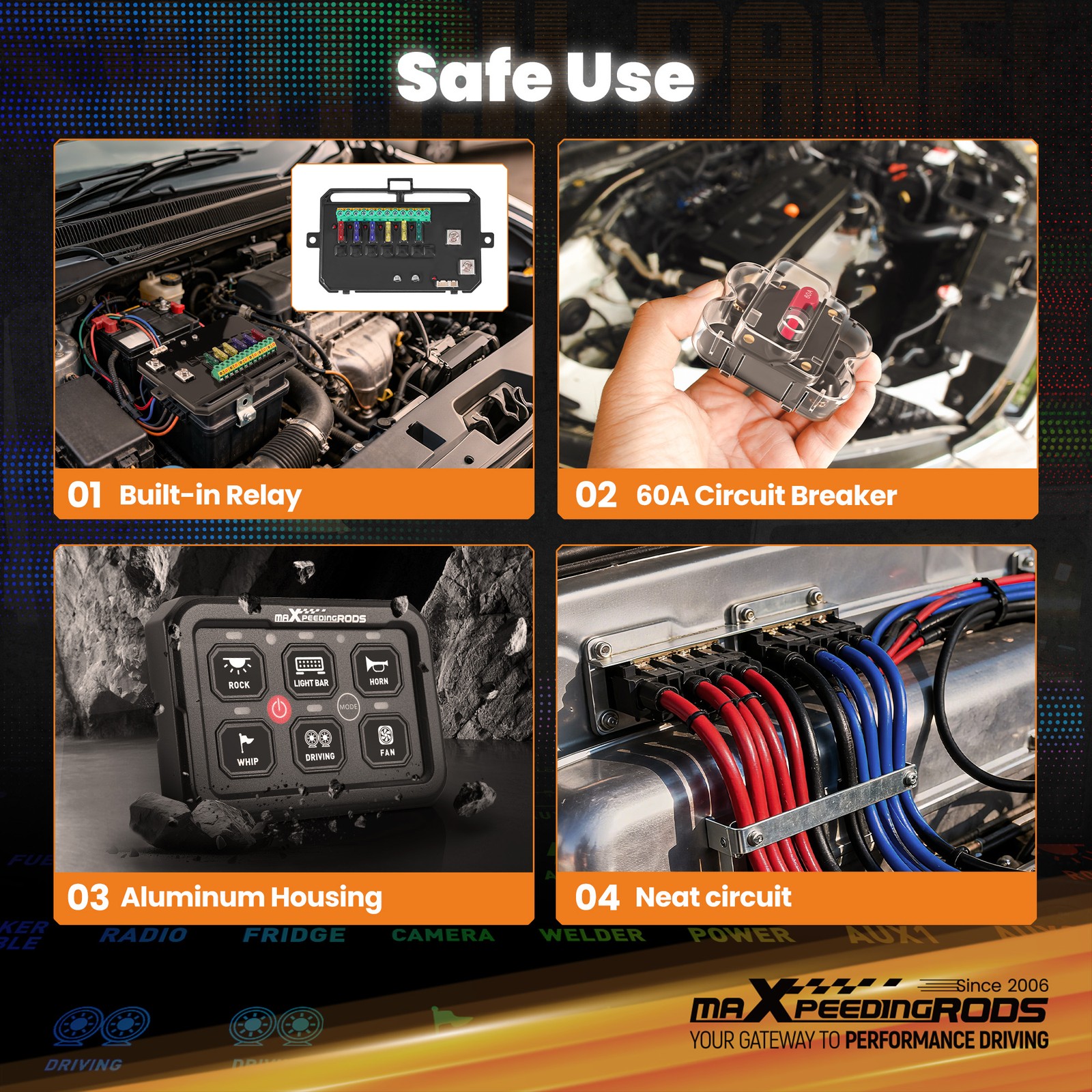 Touch Switch Panel Universal For Off-Road ATV Truck Boat 6 Gang RGB 60A 12V-24V