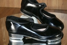 Girls 8.5 Tap Shoes Capezio Teletone Dance Black Patent Leather Buckle Strap