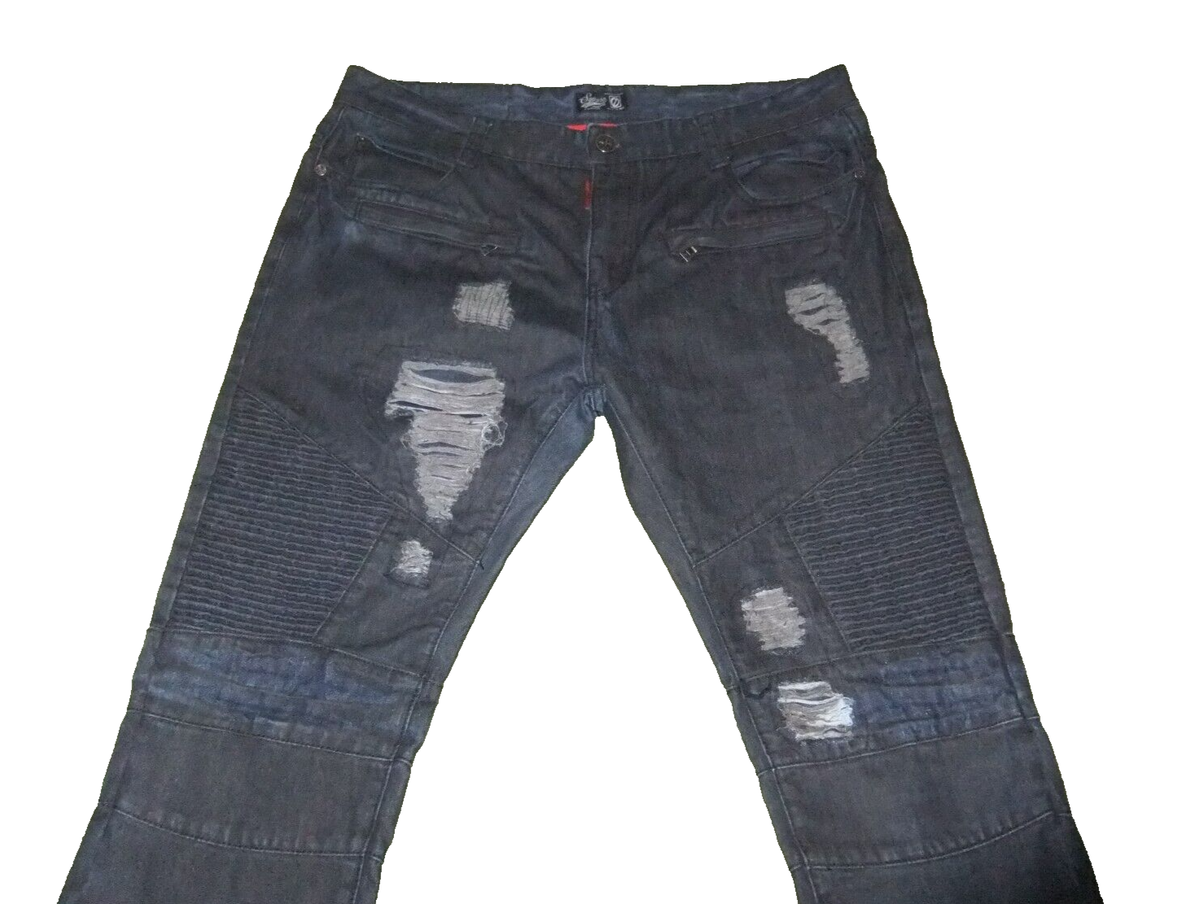 『TEN DENIM XXX BLACK 38』 Square Zero 07 Skinny 38 Tag - 38x32 Actual Mens Distressed Moto