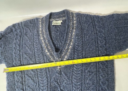Vintage Aran Crafts Sweater Mens L Blue Gray Ireland Cable Knit Fishermen Wool - Picture 5 of 7