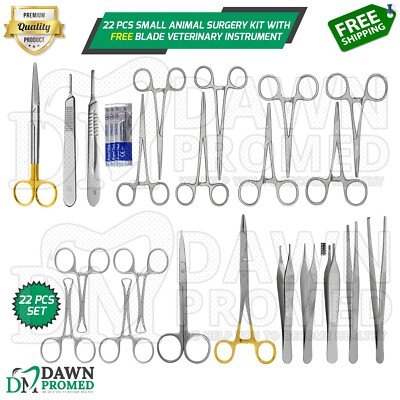 22 Pcs Small Animal Surgery Instruments kit W/FREE Blade German Grade Veterinary