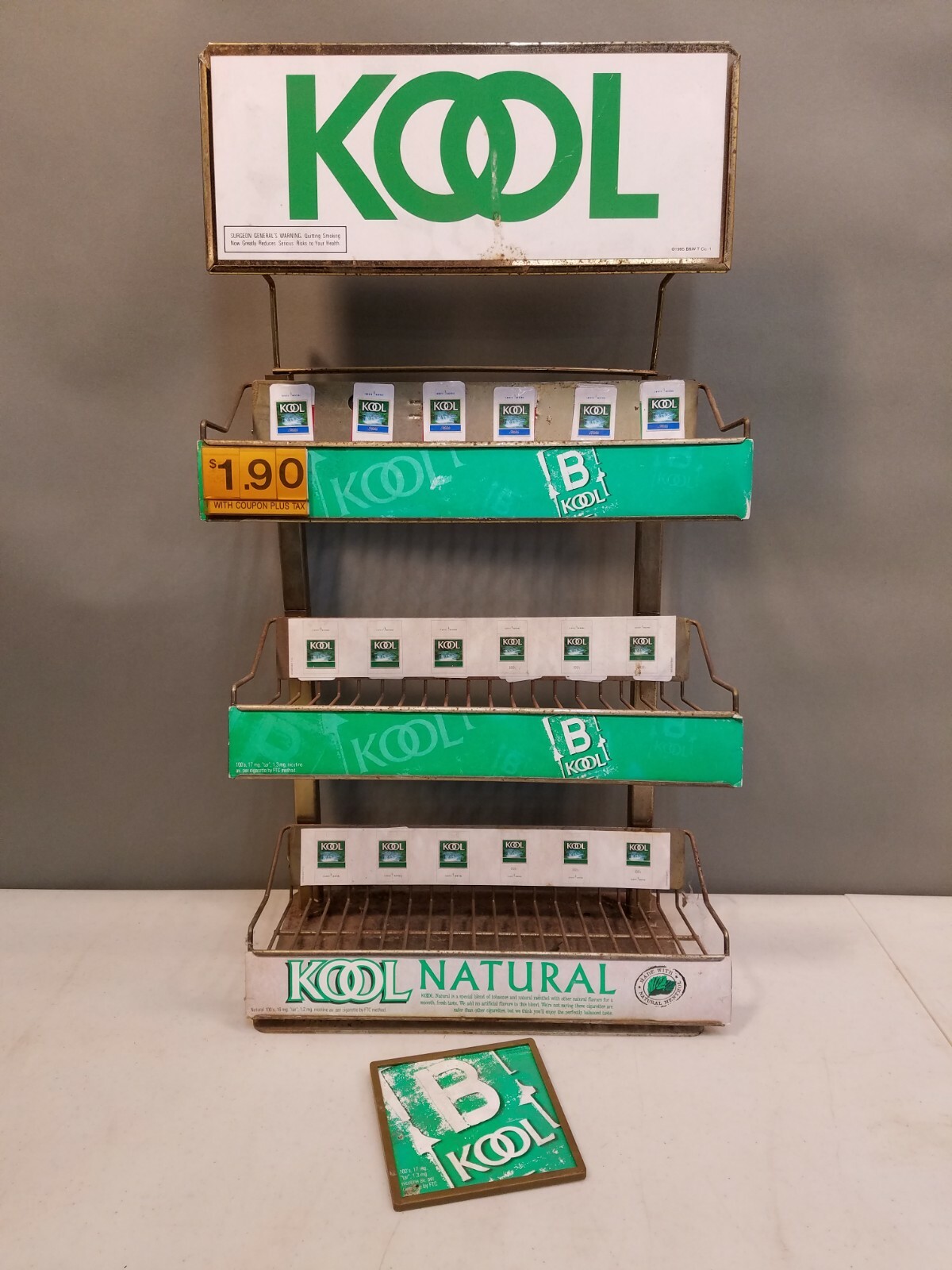 Vintage B KOOL Cigarette Metal Counter Display Advertising Store Sign