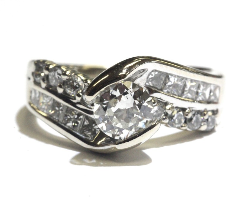 14k white gold 1.14ct round European diamond engagement ring 4.9g estate ladies