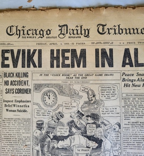 1919 The Chicago Daily Tribune 20-page Newspaper Worn Edges 104 Yrs Old! Antique - Picture 2 of 11