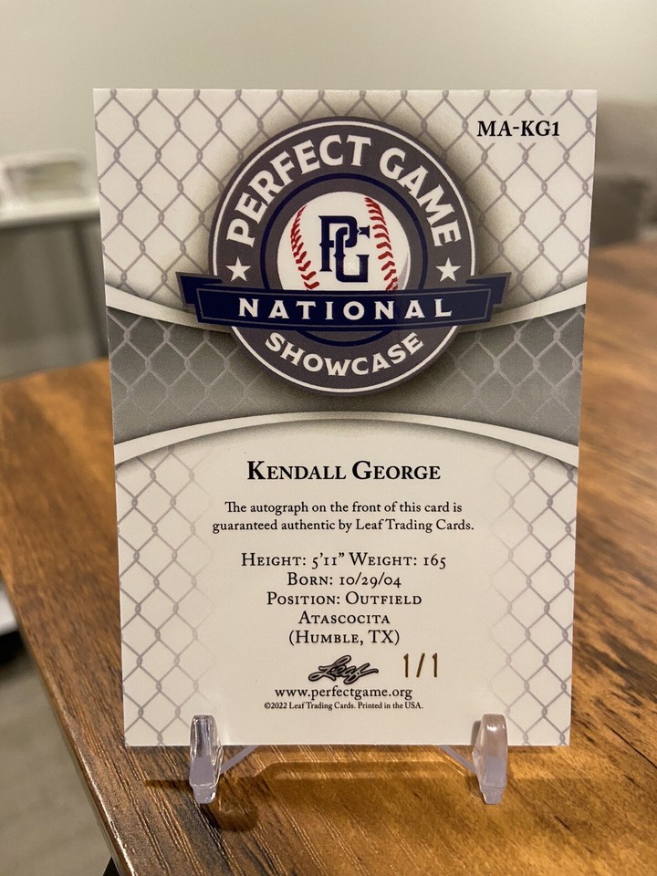 KENDALL GEORGE 2022 LEAF PERFECT GAME NATIONAL SHOWCASE PROSPECT AUTO ...