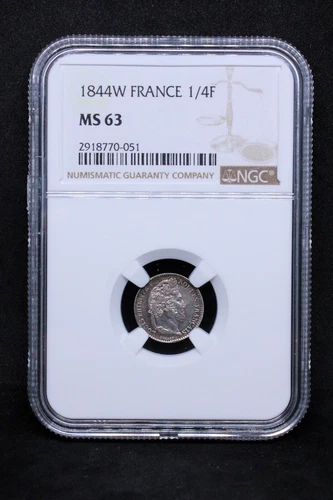 1844-W FRANCE 1/4 FRANC .NGC MS 63, sole graded, top pop