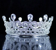 Victorian Round Crown Clear Austrian Rhinestone Hair Tiara Pageant Silver T190S
