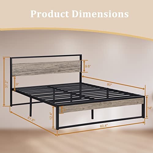 Size Bed Frame with Wooden Queen Black Slat + Brown Board Standard Bed