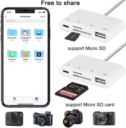 FOR iPhone 14/13/11/iPad/Computers Hard Drive USB SD Card Reader Camera Viewer - Picture 2 of 6