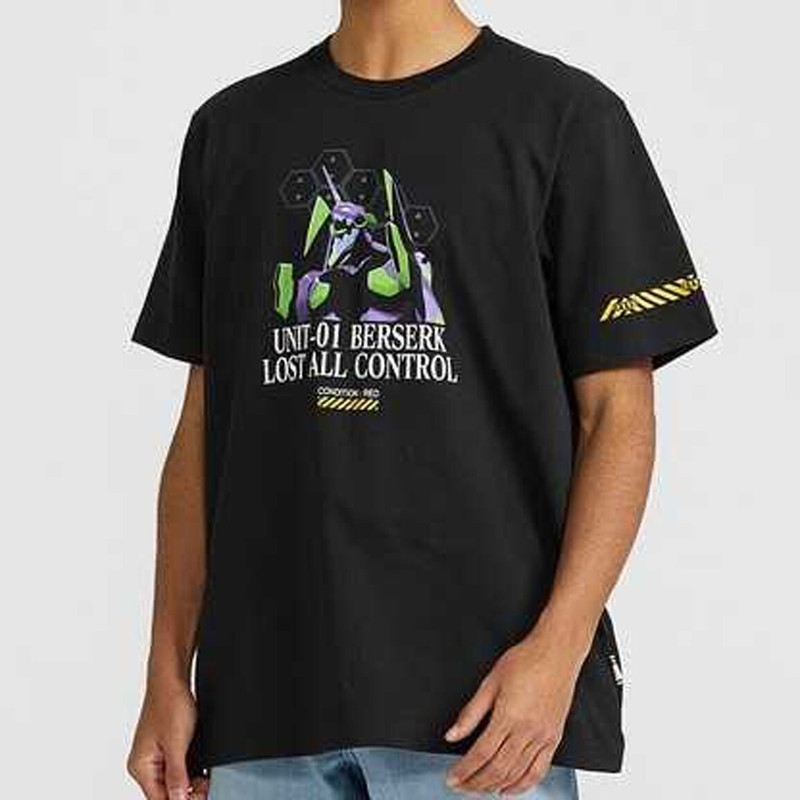 Uniqlo x Evangelion Black T-Shirt Size S Unisex Pit to Pit 19.5"