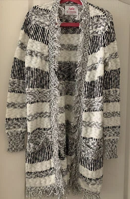 NEW Girls Justice Sweater long Cardigan size 12 Black & White Sparkle - Image 1 of 4
