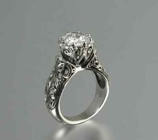 3Ct Natural Moissanite Round Women's Art Deco Ring 14K White Gold Plated Silver