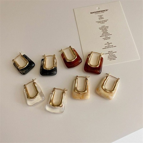 Transparent Resin Hoop Earring Geometric Irregular Metal Acrylic Fashion Jewelry - Picture 7 of 23