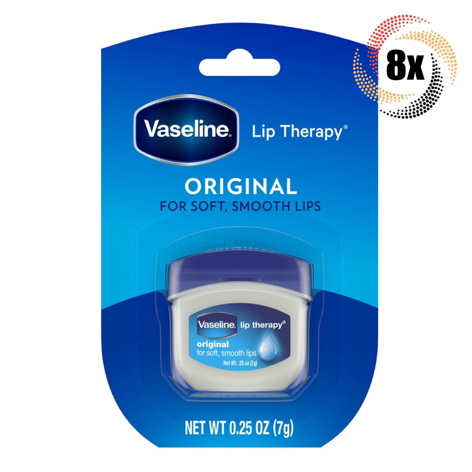 8 упаковок Vaseline Lip Therapy с оригинальным ароматом | 25 унций | Для мягких и гладких губ