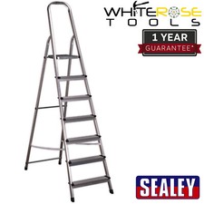 Sealey Step Ladder 7-Tread EN 131 Aluminium Deep Non-Slip Wide Platform