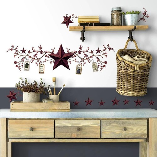 COUNTRY BERRIES and STARS wall stickers rustic folk decals room decor - 第 6/6 張圖片