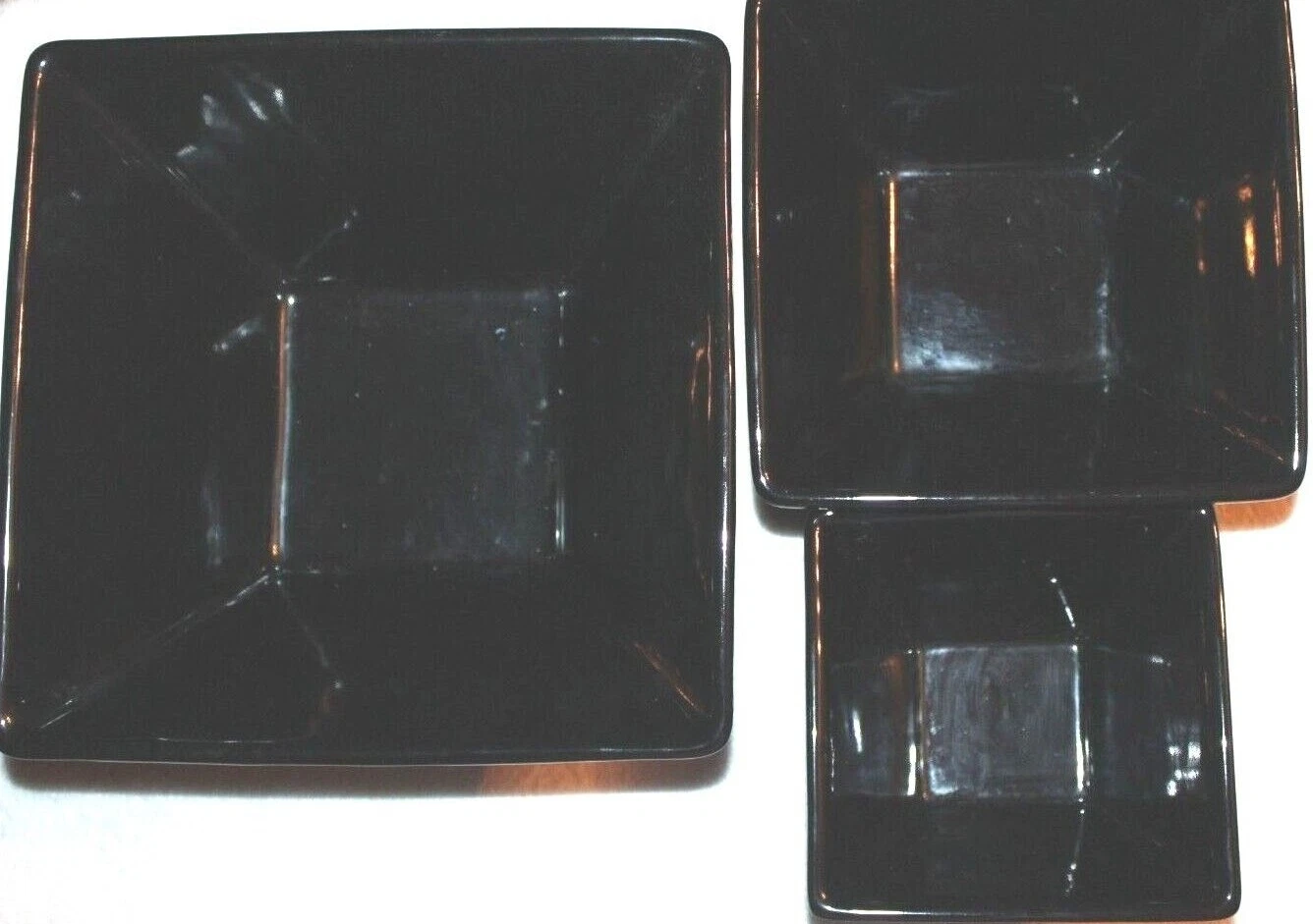 Longaberger Pottery Black Woven Traditions Square Nesting Serving Mixing Bowls