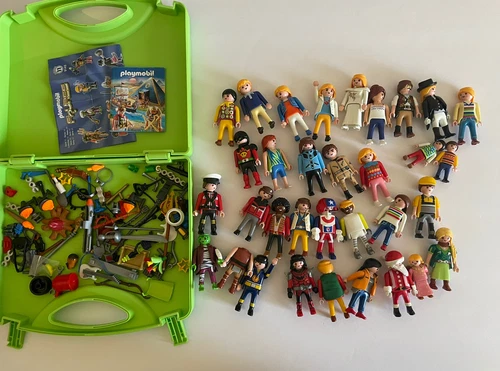 Vintage Playmobil Geobra Lot 33 Figures Pirates Castle Police Weapons & More
