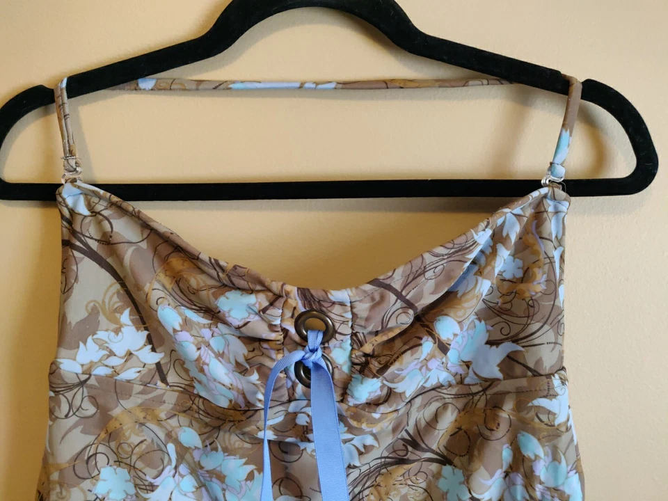 Mossimo Traje De Baño Mujer S Tankini Marrón Y Azul Floral Halter Correa Corbatas Sin Forro Foto 3 de 4