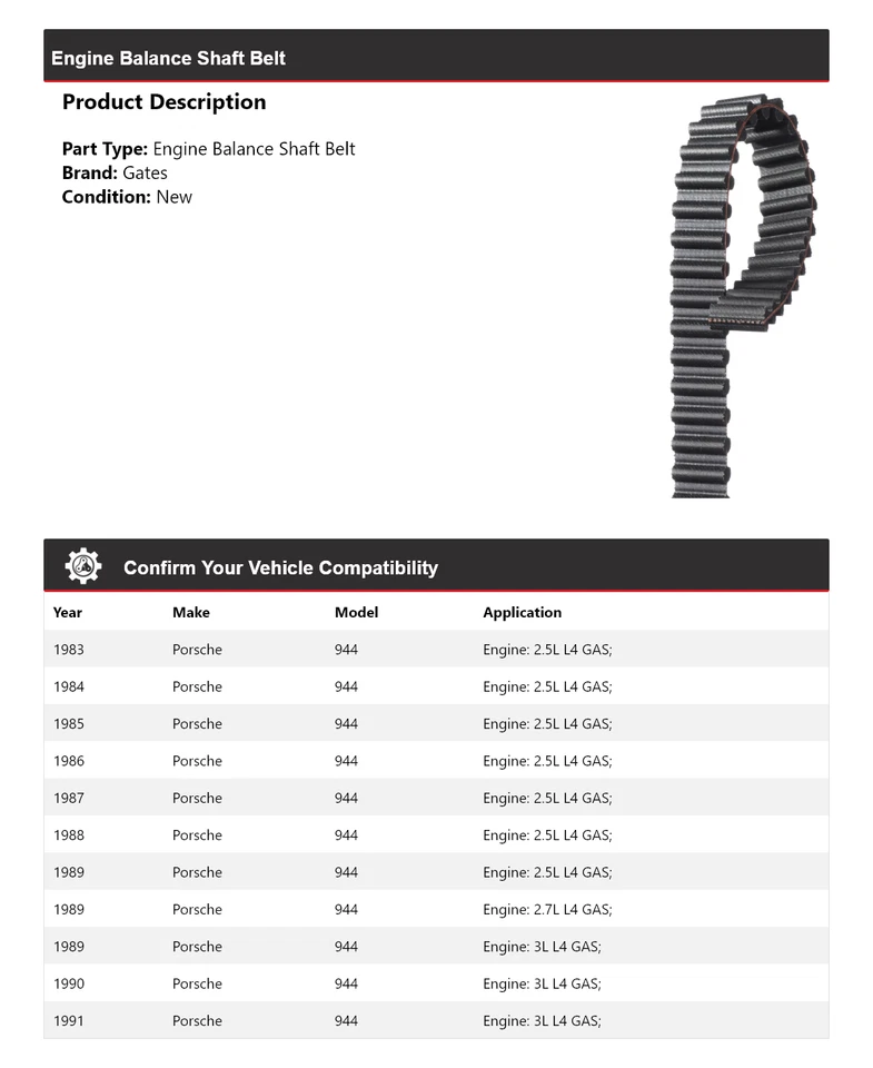 For 1983-1991 Porsche 944 Engine Balance Shaft Belt Gates 1984 1985 1986 1987 - Image 2 of 4