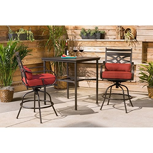Montclair Outdoor Patio Conversation Set with 3PC Chili Red SWIVEL BAR CHAIRS - Picture 6 of 7