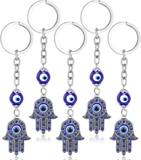 5 Pieces Hamsa Hand Keychain Evil Eye Silver Keychain Fatima Protection Charms B