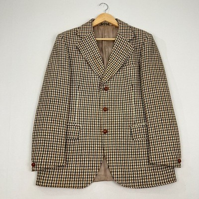 VTG Dunn & Co Harris Tweed Blazer Mens US 42L Houndstooth Hacking Sport Jacket