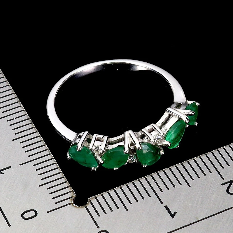 925 Anillo Plata Esterlina Pera Esmeralda Topacio Natural Gema Joyas Talla 8 - Imagen 3 de 4