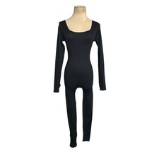 Black ribbed fitted long sleeves cropped catsuit size Small