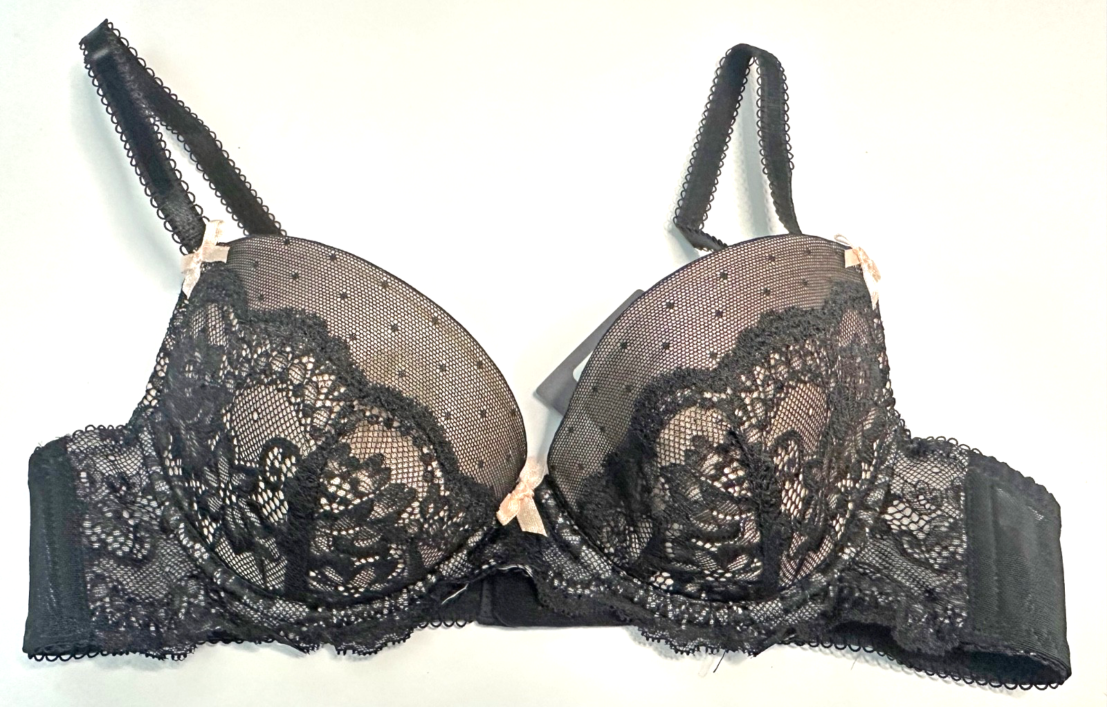 New! Figleaves UK34B black lace padded underwired Juliette plunge bra