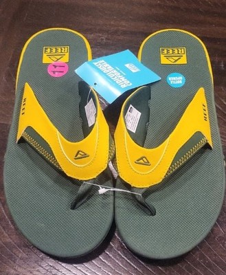 Reef Fanning Pregame Flip Flops Green/Yellow W/ BOTTLE OPENER Size 11