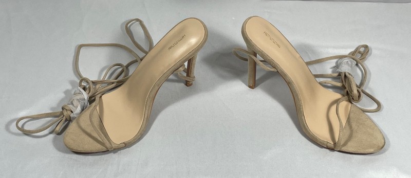 PrettyLittleThing Lace Up Heels suede beige high heels size 8
