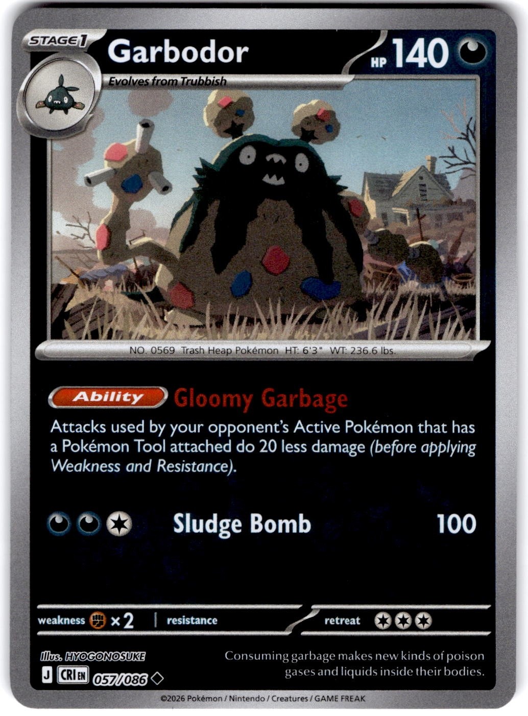 Pokemon Garbodor CRI 57/86 Reverse Holo Near Mint English