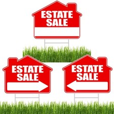 3 Piece Estate Sale Arrows Yard Sign Double Sided With Stake - Large, 17 Inch...