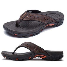 Mens Thong Sandals Indoor and Outdoor Beach Flip Flop 11 Brown/Orange