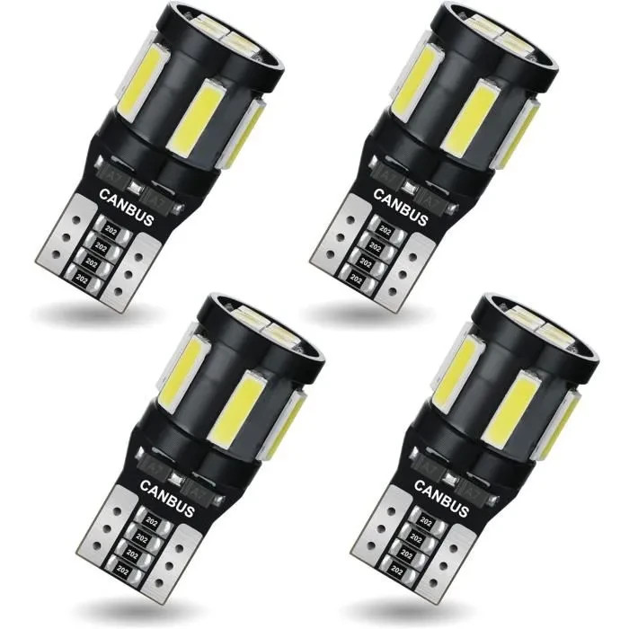 Ampoule LED T10 W5W anti-erreur avec 10 puces SMD puissantes pour plaque et habitacle