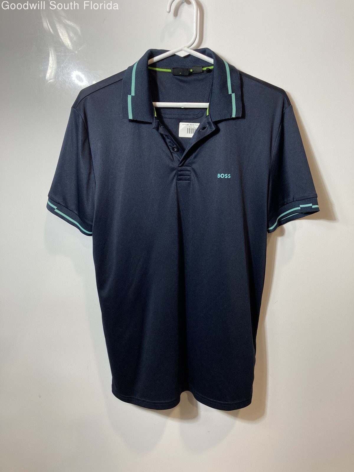 Hugo Boss Mens Blue Short Sleeve Collared Regular Fit Polo Shirt Size Medium