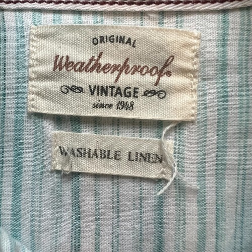 Weatherproof Vintage XXL Button Up Shirt Short Sleeve Linen Woven Aqua Stripes - Picture 2 of 9