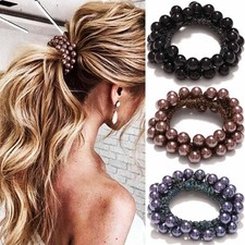 Black Pearl Hair Ties Beaded Scrunchies Fancy Ponytail Holder Accessories