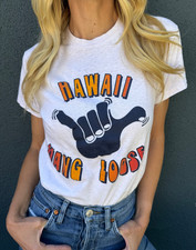 70s VINTAGE HAWAII HANG LOOSE SURFER T-SHIRT MEN SZ S HAWAIIAN SHAKA SIGN SURF