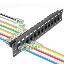 Mini Patch Panel 12 Port Cat6 with Coupler Keystone, Cat6 Network Panel 10G N...